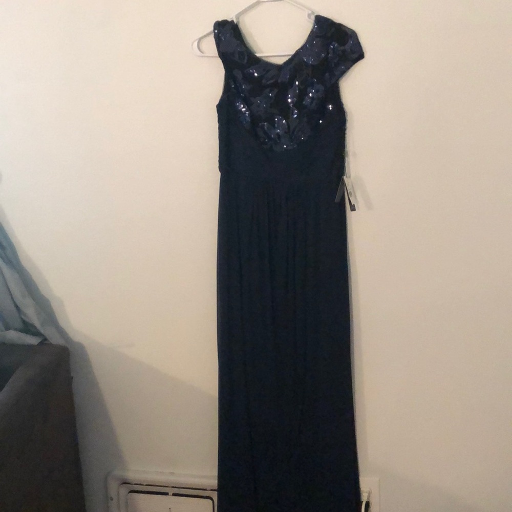 Adrianna Papell NWT navy long dress w/sleeves